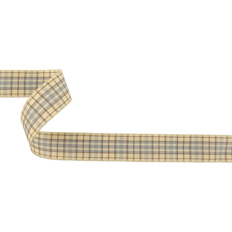 Woven | Gray, Brown And Vanilla Ice Plaid Woven Ribbon – 1" Ribbons Vanilla Ice