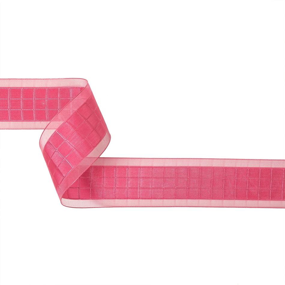 Woven | Hot Pink Windowpane Checks And Sheer Borders Woven Ribbon – 1.5" Ribbons Sheer