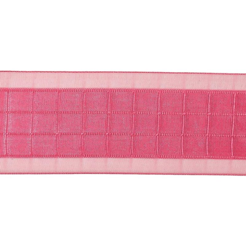 Woven | Hot Pink Windowpane Checks And Sheer Borders Woven Ribbon – 1.5" Ribbons Sheer