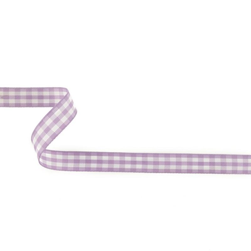 Woven | Lilac And Bright White Gingham Woven Ribbon – 0.625" Ribbons Bright White