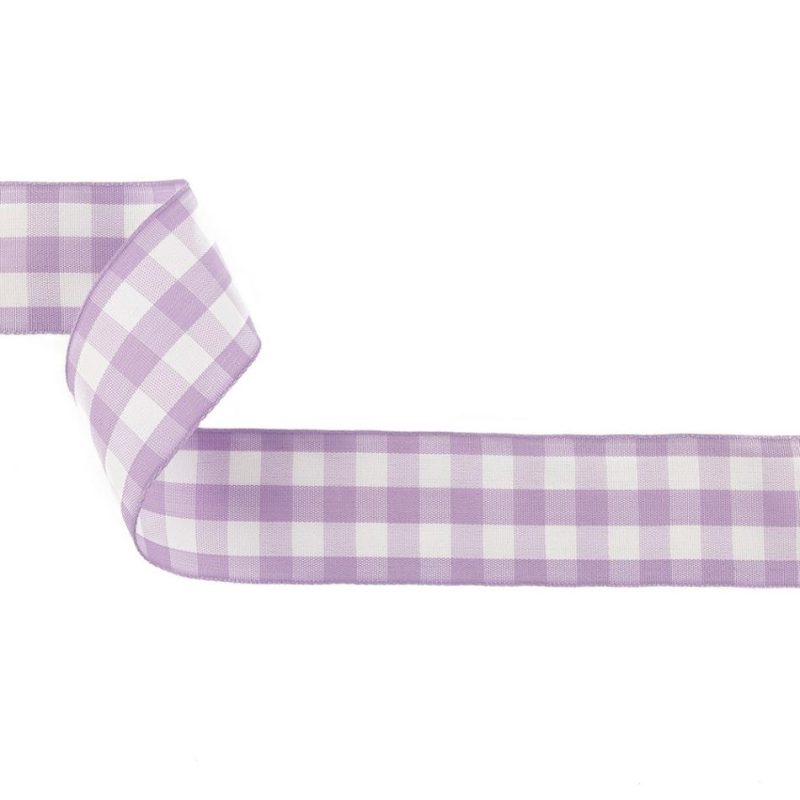 Woven | Lilac And Bright White Gingham Woven Ribbon – 1.5" Ribbons Bright White