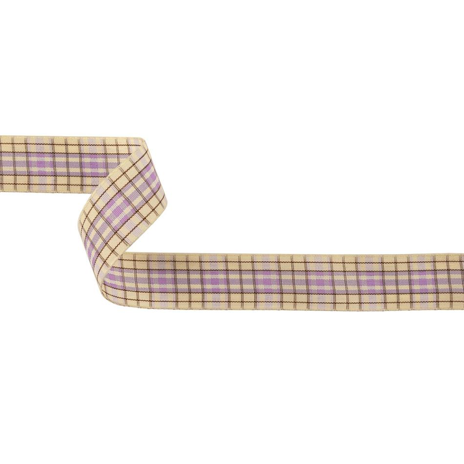 Woven | Lilac, Brown And Vanilla Ice Plaid Woven Ribbon – 1" Ribbons Vanilla Ice