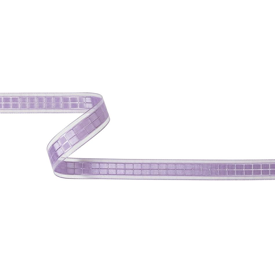 Woven | Lilac Windowpane Checks And Sheer Borders Woven Ribbon – 0.625" Ribbons Sheer