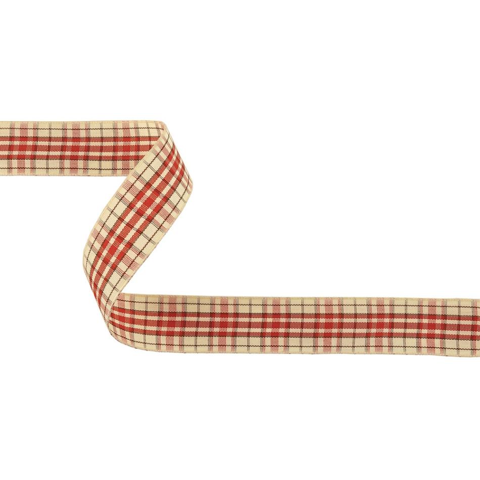 Woven | Mars Red, Brown And Vanilla Ice Plaid Woven Ribbon – 1" Ribbons Vanilla Ice,Mars Red