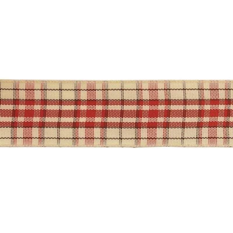 Woven | Mars Red, Brown And Vanilla Ice Plaid Woven Ribbon – 1" Ribbons Vanilla Ice,Mars Red