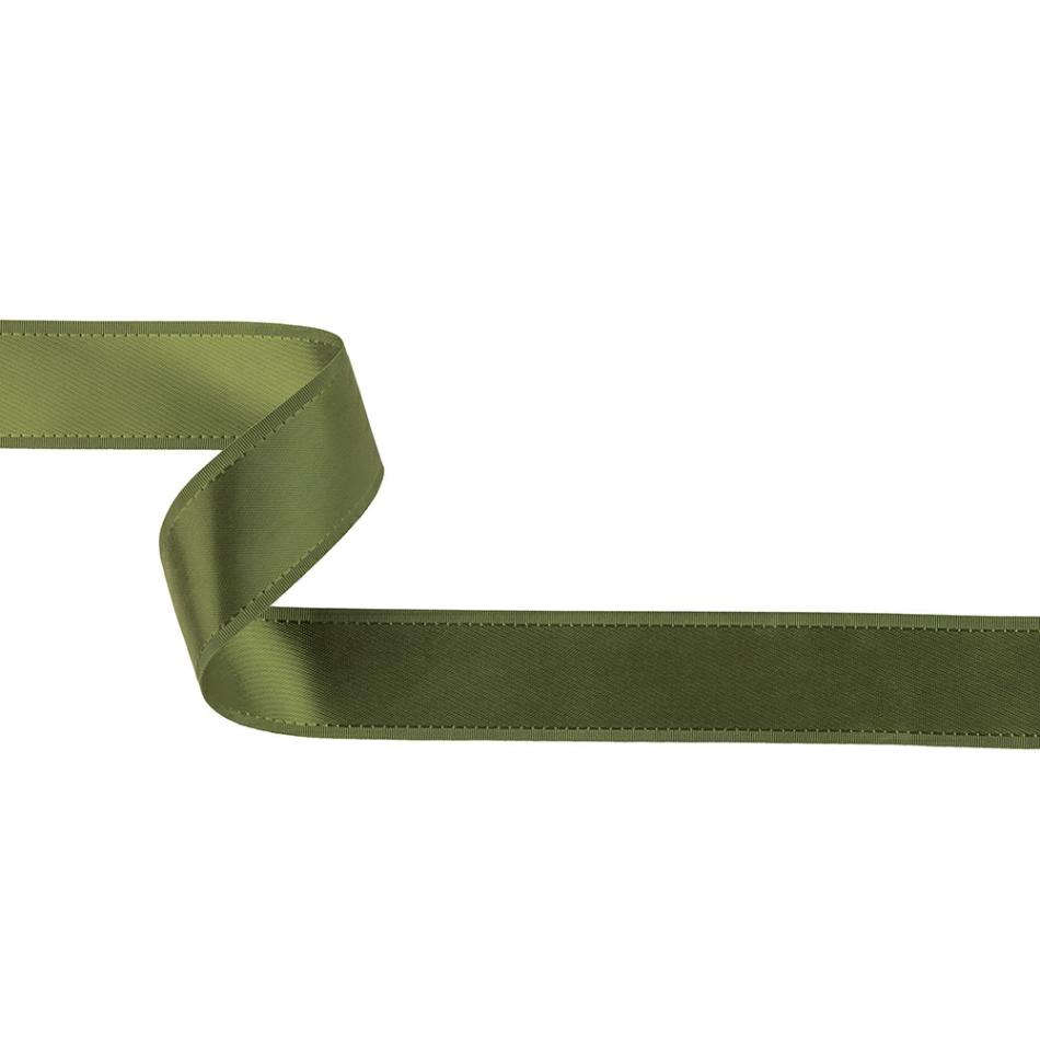 Woven | Moss Green Double Faced Satin Ribbon With Ribbed Borders – 1" Ribbons Bronze Green