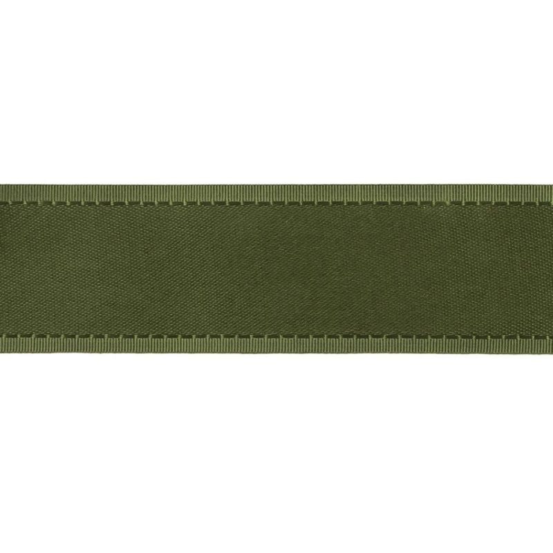 Woven | Moss Green Double Faced Satin Ribbon With Ribbed Borders – 1" Ribbons Bronze Green