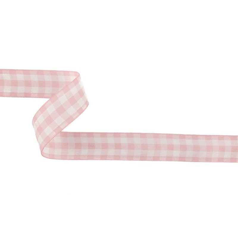 Woven | Pale Pink And Bright White Gingham Woven Ribbon – 1" Ribbons Bright White