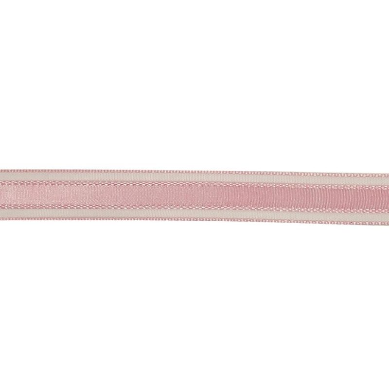 Woven | Pale Pink Woven Ribbon With Sheer Organza Borders – 0.5" Ribbons Sheer