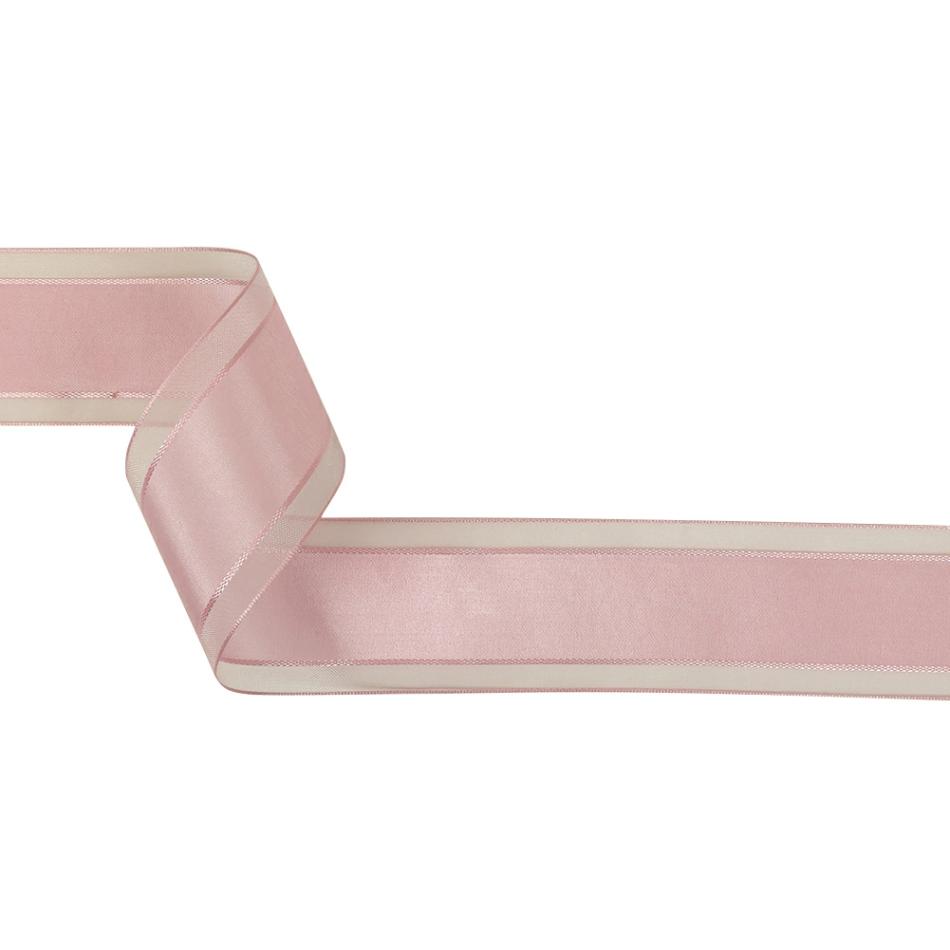 Woven | Pale Pink Woven Ribbon With Sheer Organza Borders – 1.5" Ribbons Sheer