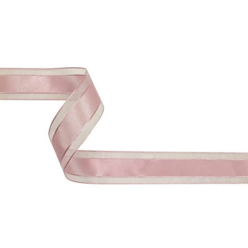 Woven | Pale Pink Woven Ribbon With Sheer Organza Borders – 1" Ribbons Sheer