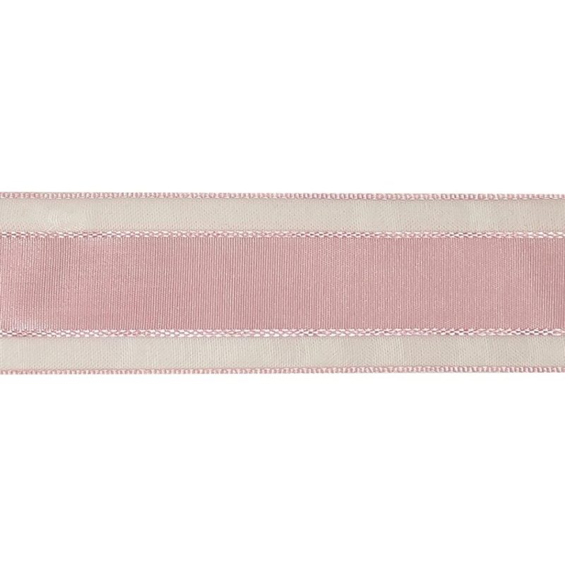 Woven | Pale Pink Woven Ribbon With Sheer Organza Borders – 1" Ribbons Sheer