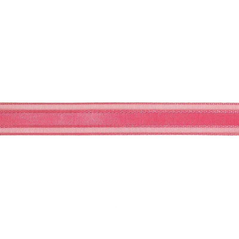 Woven | Pink Carnation Woven Ribbon With Sheer Organza Borders – 0.5" Ribbons Pink Carnation