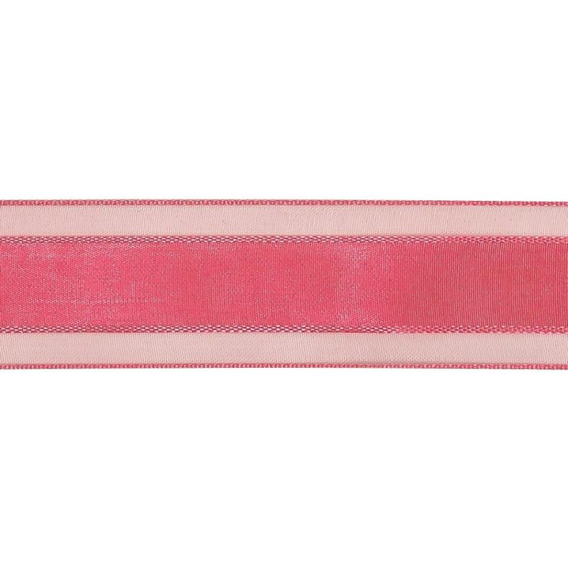 Woven | Pink Carnation Woven Ribbon With Sheer Organza Borders – 1" Ribbons Pink Carnation