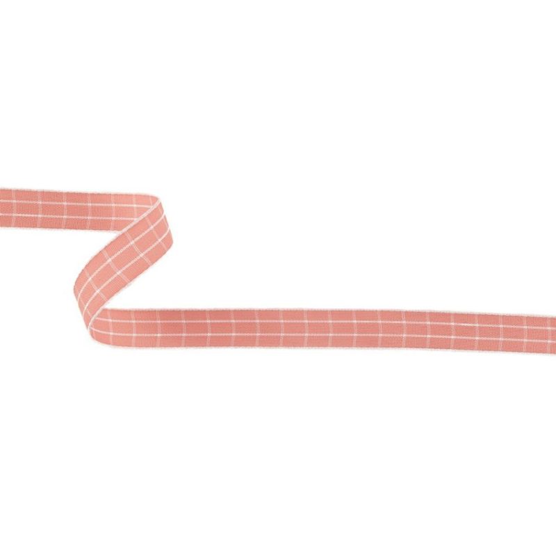 Woven | Pink Icing And White Windowpane Check Woven Ribbon – 0.625" Ribbons Pink Icing