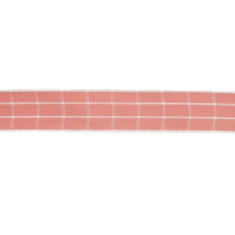 Woven | Pink Icing And White Windowpane Check Woven Ribbon – 0.625" Ribbons Pink Icing