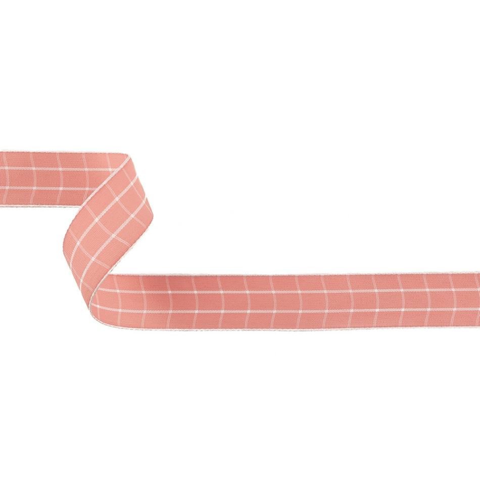 Woven | Pink Icing And White Windowpane Check Woven Ribbon – 1" Ribbons Pink Icing