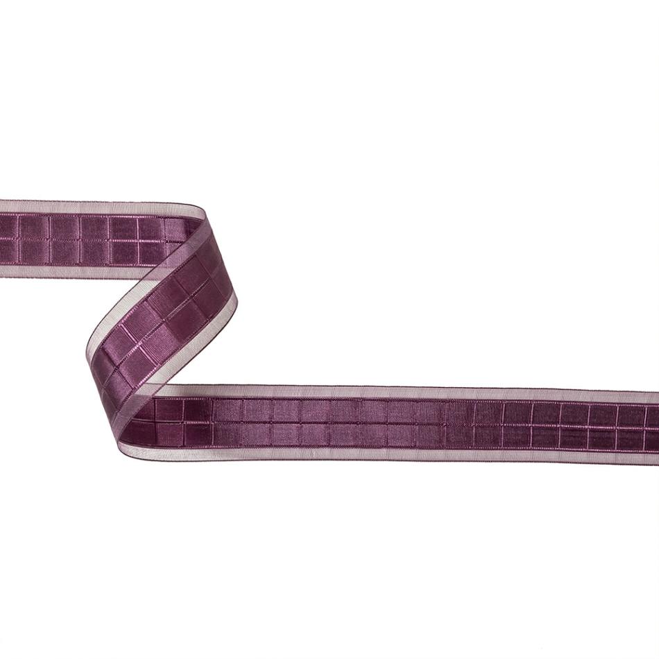 Woven | Plum Windowpane Checks And Sheer Borders Woven Ribbon – 1" Ribbons Sheer