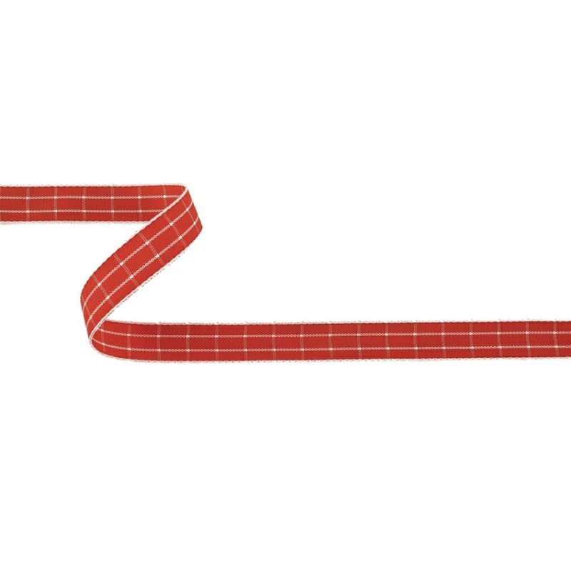 Woven | Red And White Windowpane Check Woven Ribbon – 0.625" Ribbons Woven