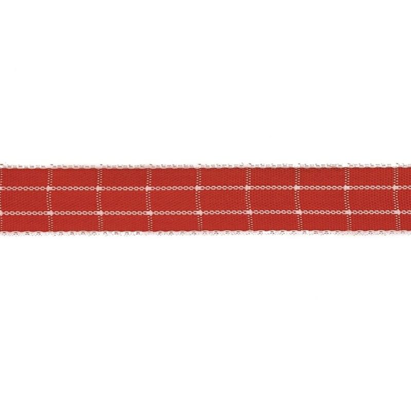 Woven | Red And White Windowpane Check Woven Ribbon – 0.625" Ribbons Woven