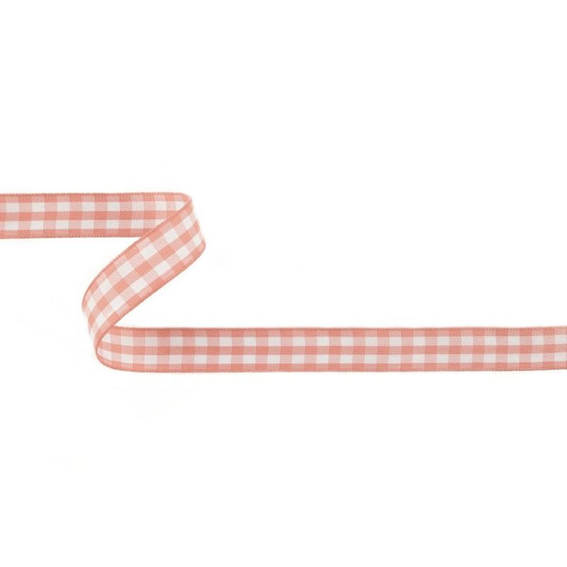 Woven | Rose And Bright White Gingham Woven Ribbon – 0.625" Ribbons Bright White