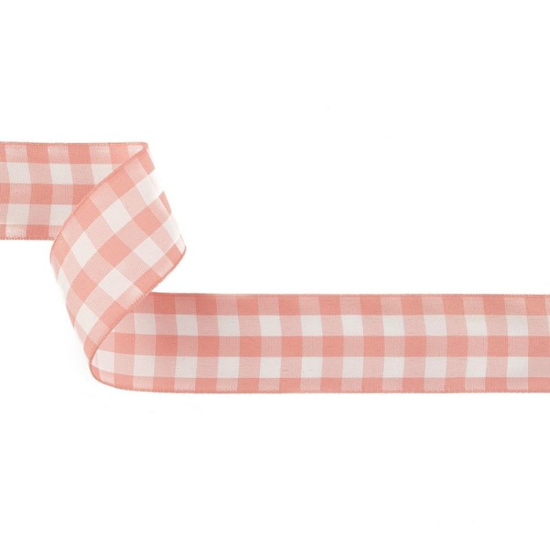 Woven | Rose And Bright White Gingham Woven Ribbon – 1.5" Ribbons Bright White