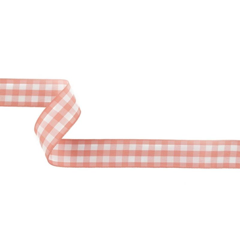 Woven | Rose And Bright White Gingham Woven Ribbon – 1" Ribbons Bright White