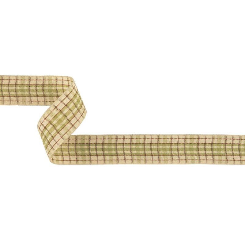 Woven | Sage, Brown And Vanilla Ice Plaid Woven Ribbon – 1" Ribbons Vanilla Ice