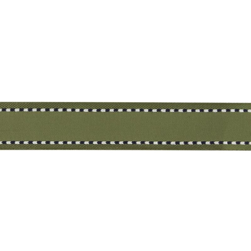 Woven | Sage Green Woven Ribbon With Navy And White Stitched Border – 0.625" Ribbons Navy Blazer