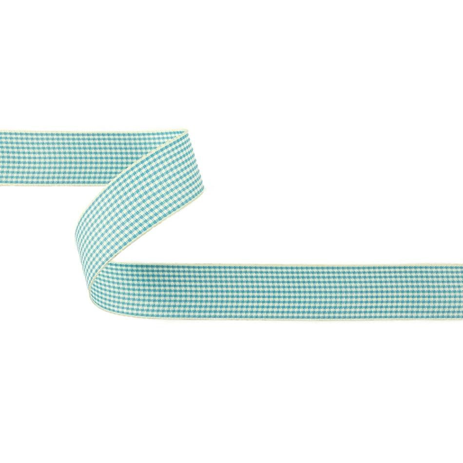 Woven | Sky Blue And Glass Green Houndstooth Check Woven Ribbon – 1" Ribbons Sky Blue,Glass Green