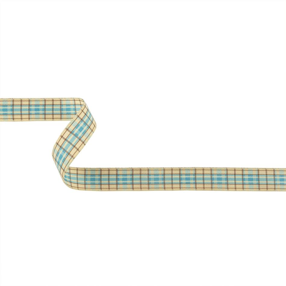 Woven | Sky Blue, Brown And Vanilla Ice Plaid Woven Ribbon – 0.625" Ribbons Vanilla Ice