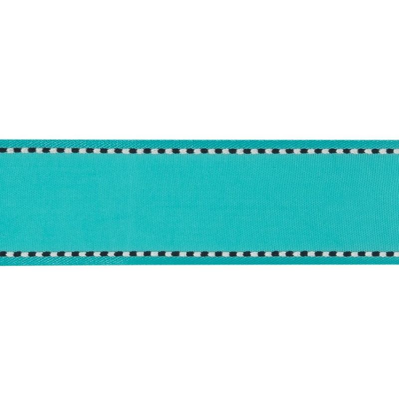 Woven | Turquoise Woven Ribbon With Navy Blazer And White Stitched Border – 1" Ribbons Navy Blazer