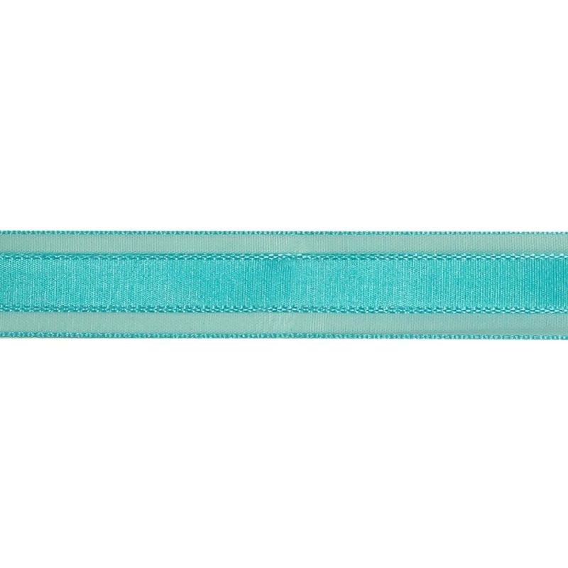 Woven | Turquoise Woven Ribbon With Sheer Organza Borders – 0.75" Ribbons Sheer