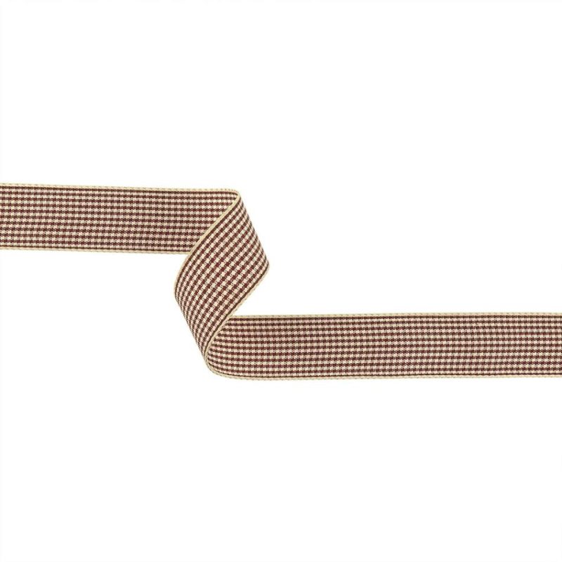 Woven | Wine And Cream Houndstooth Check Woven Ribbon – 1" Ribbons Woven