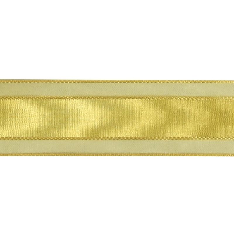 Woven | Yellow Woven Ribbon With Sheer Organza Borders – 1" Ribbons Sheer