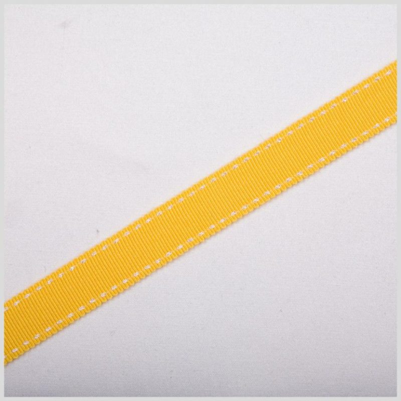 Grosgrain | 5/8" Yellow Stitched Grosgrain Ribbon Grosgrain Grosgrain