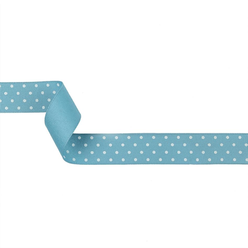 Grosgrain | Dusk Blue And White Polka Dots Grosgrain Ribbon – 1" Grosgrain Dusk Blue,Snow White