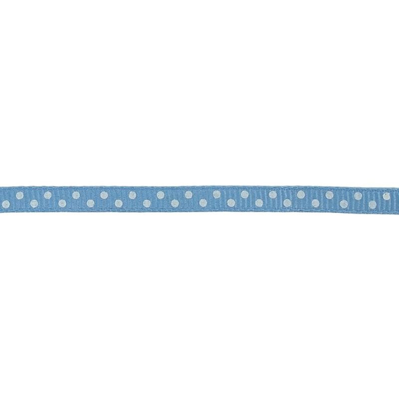 Grosgrain | Little Boy Blue And White Polka Dots Grosgrain Ribbon – 0.25" Grosgrain Grosgrain