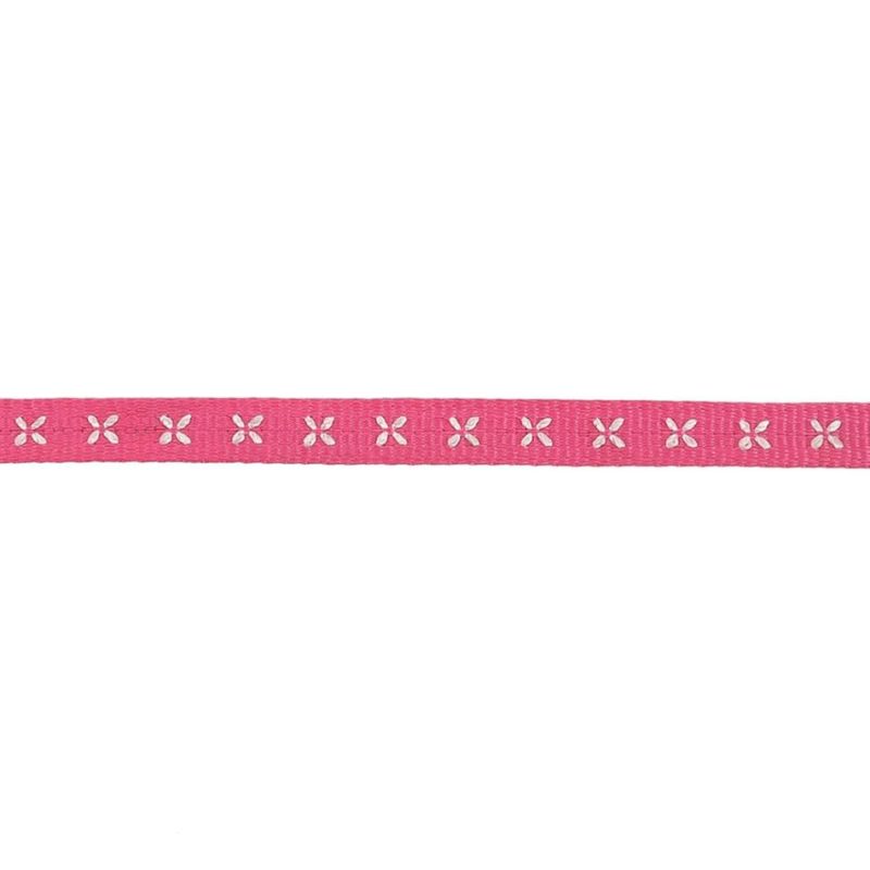 Grosgrain | Pink Grosgrain Ribbon With Blanc De Blanc Stitched Flowers – 0.25" Grosgrain Blanc De Blanc