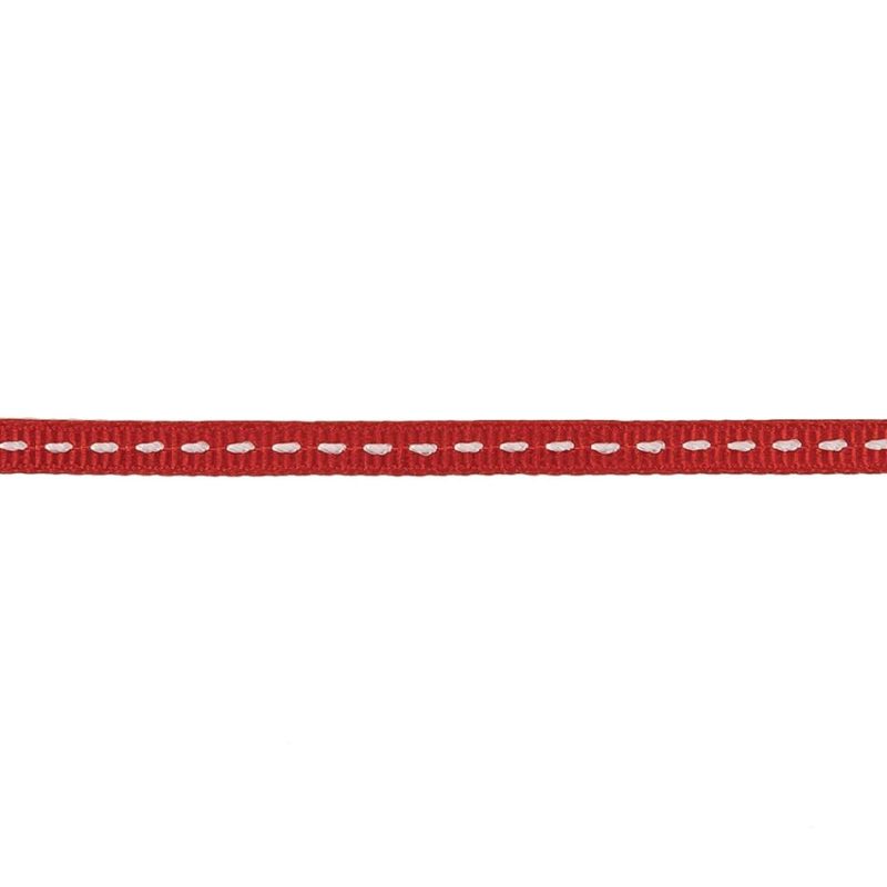 Grosgrain | Red Grosgrain Ribbon With Lucent White Stitching – 0.25" Grosgrain Grosgrain