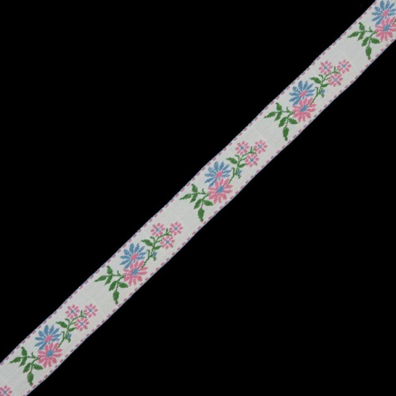 Jacquard | Pink And Blue Floral German Jacquard Ribbon – 0.875" Jacquard Jacquard