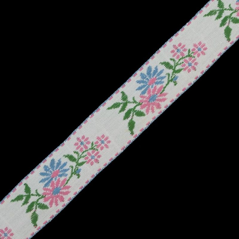 Jacquard | Pink And Blue Floral German Jacquard Ribbon – 0.875" Jacquard Jacquard