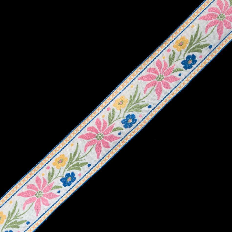 Jacquard | Pink Floral Jacquard Ribbon – 1.625" Jacquard Epsom,Olympian Blue