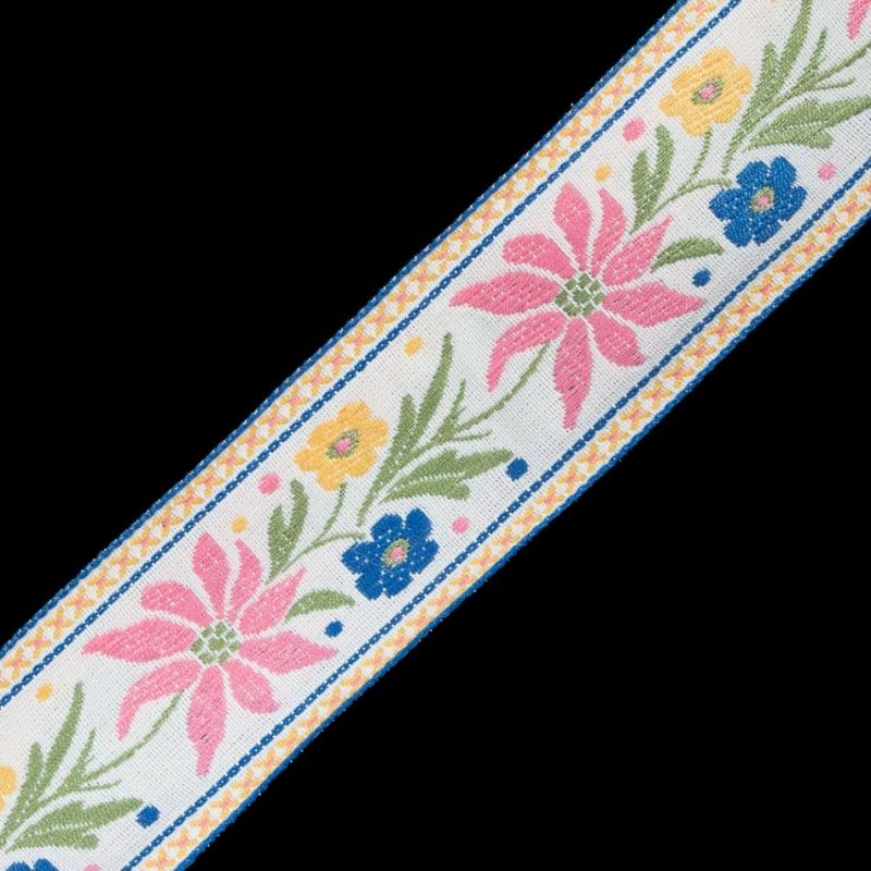 Jacquard | Pink Floral Jacquard Ribbon – 1.625" Jacquard Epsom,Olympian Blue