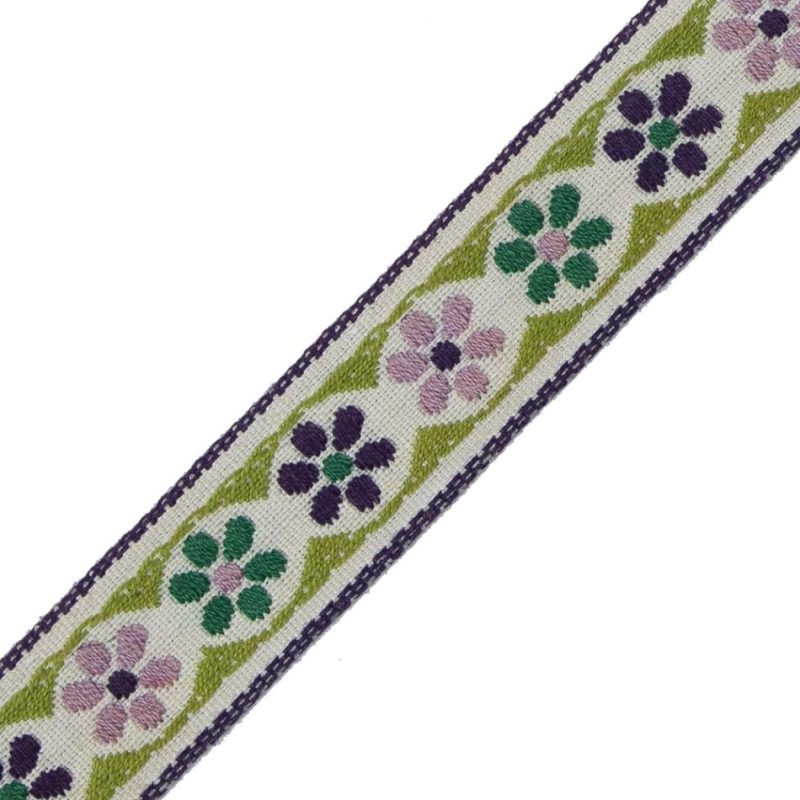 Jacquard | German Green And Lilac Floral Jacquard Ribbon – 0.75" Jacquard Jacquard