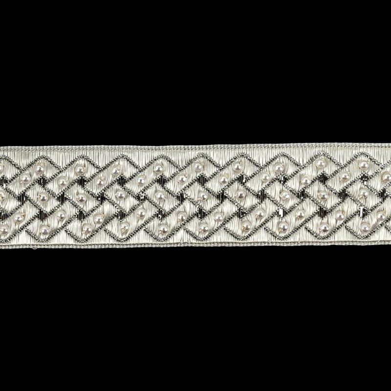 Metallic | Vintage White And Silver Lurex And Rayon Blend Beaded Ribbon – 1" Metallic Metallic