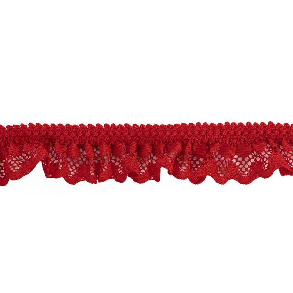 Pleated & Plisse | Fire Engine Red Ruffled Stretch Lace Trimming – 1" Pleated & Plisse Aura Orange