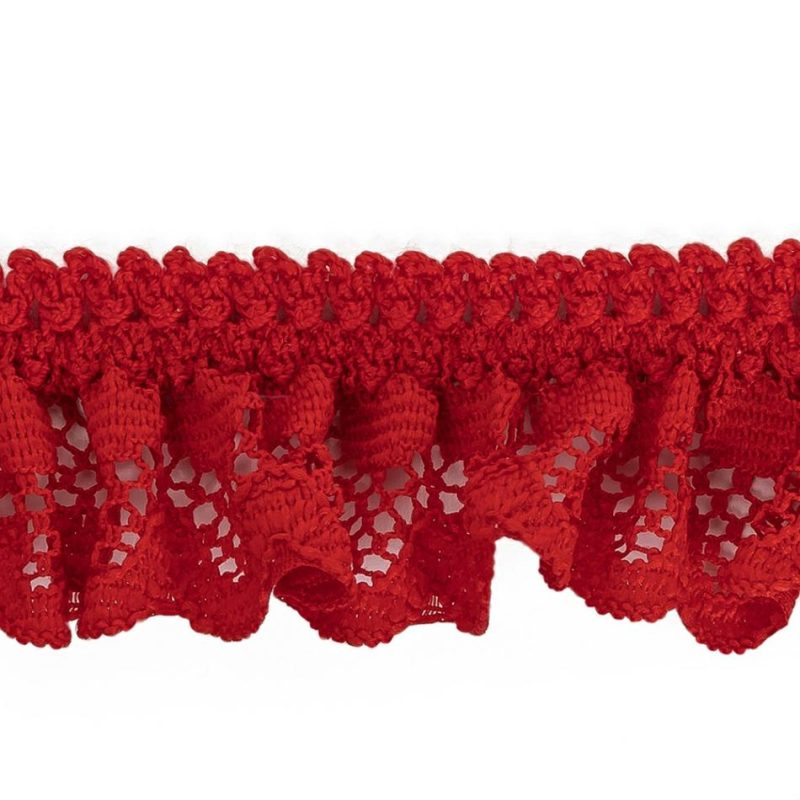 Pleated & Plisse | Fire Engine Red Ruffled Stretch Lace Trimming – 1" Pleated & Plisse Aura Orange