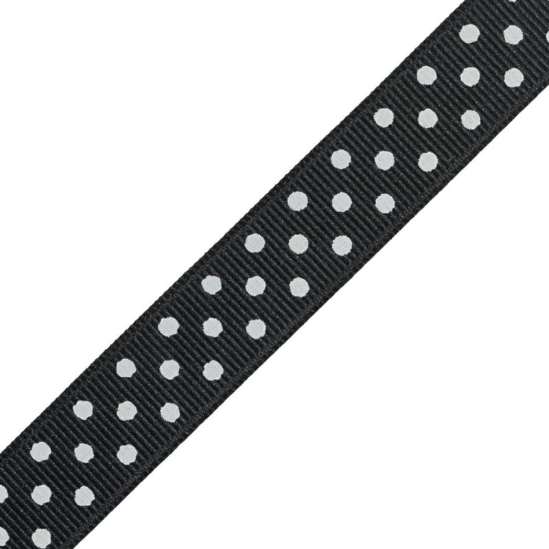 Printed | Black And White Polka Dotted Grosgrain Ribbon – 0.625" Grosgrain Black,White