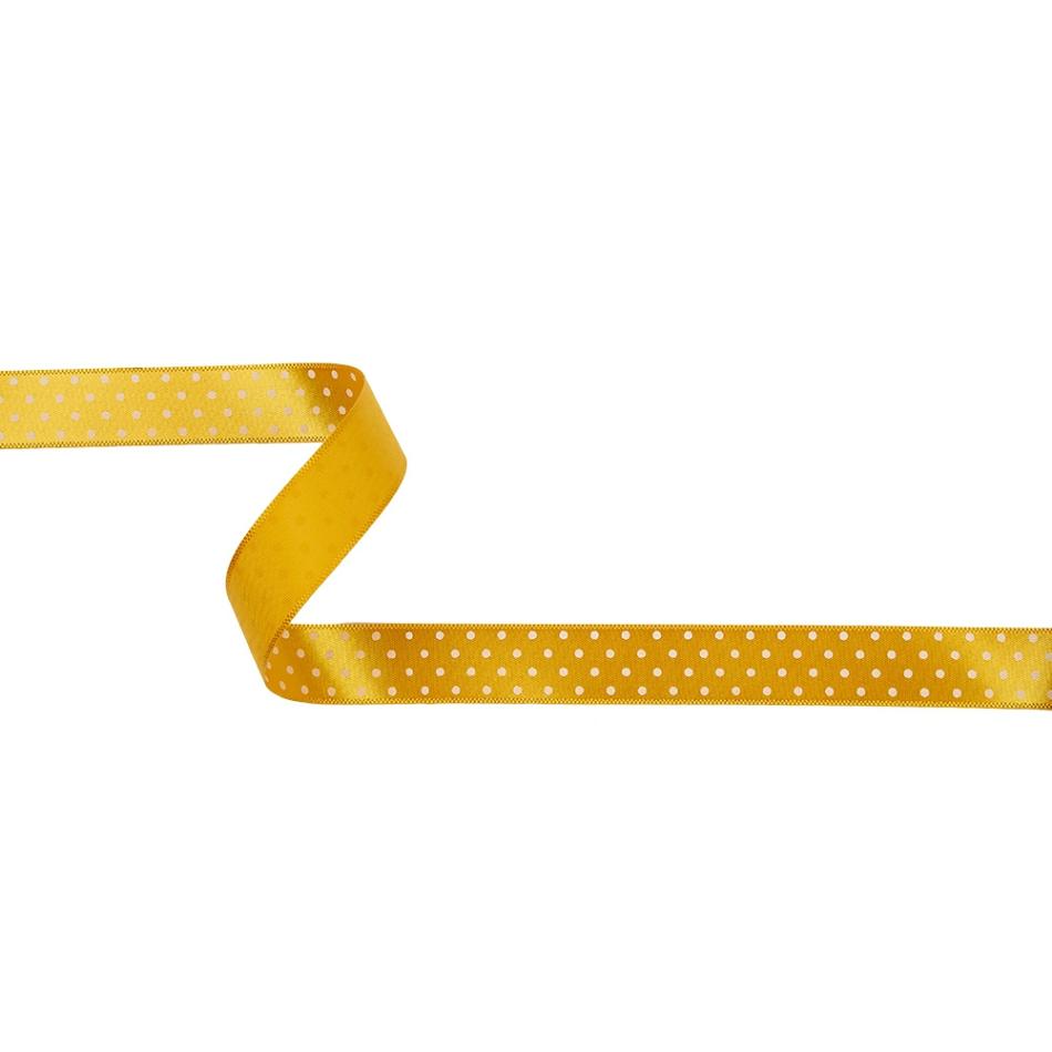 Printed | Golden Yellow And White Polka Dot Satin Ribbon – 0.625" Printed Printed